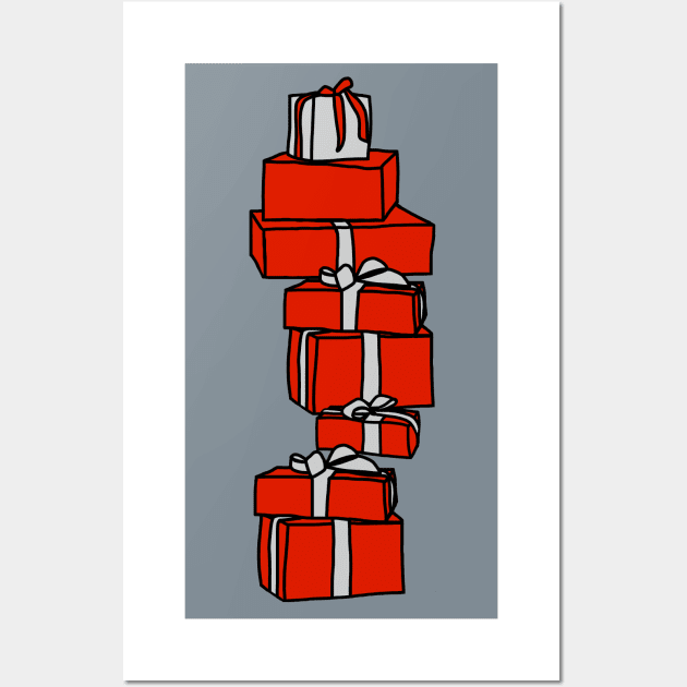 Red Gift Wrapped Christmas Gift Box Stack Wall Art by ellenhenryart